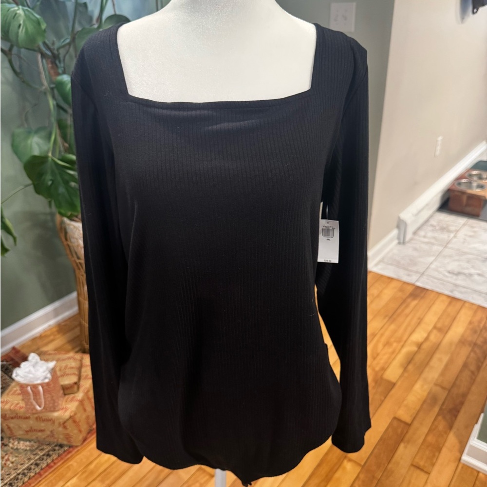 NWT Elegant Black Square Neck Long Sleeve Body Suit